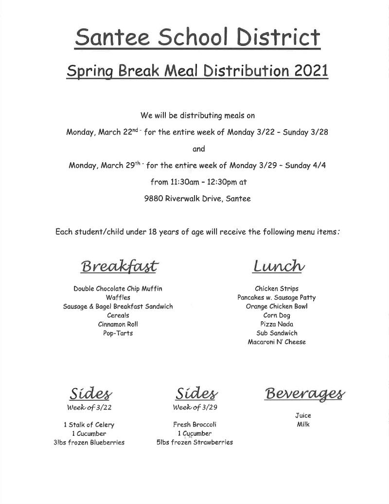Santee School District Spring Break Meal Distribution Hewes Family Fun